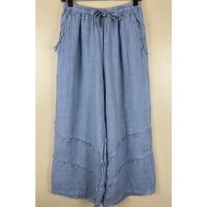 Milio Milano Women Linen Frill Tiered Palazzo Pants M Blue Gray Italy Linen NWOT